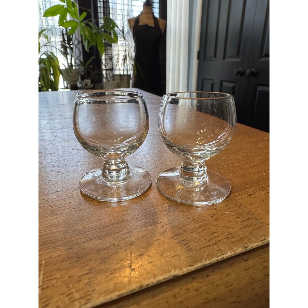 2 - tiny heavy beer glasses or goblets- 2” Tall